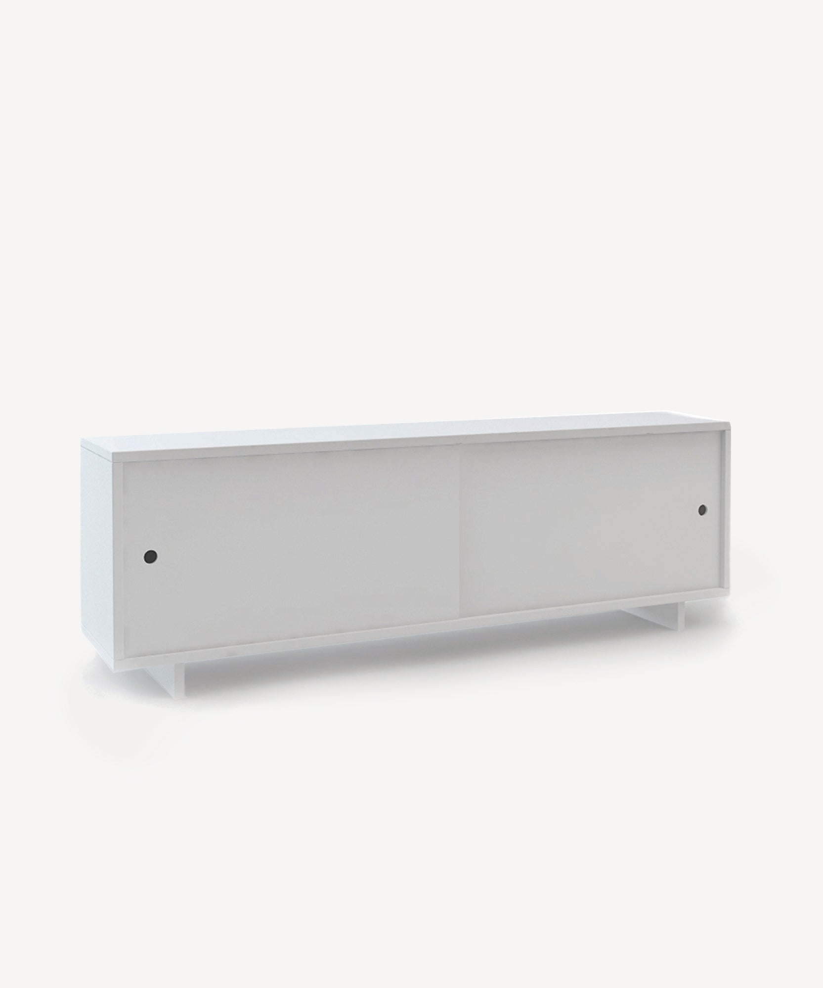 Perch Console - Full Size, a white minimalist sideboard with sliding doors and small round handles, on a plain background.