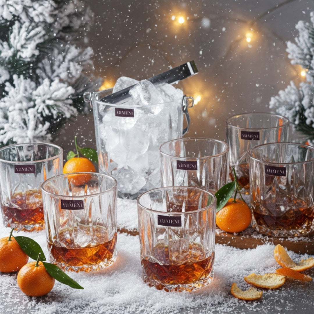 The Crystal Frost Set (1 Ice Bucket + 6 Whiskey Glasses)