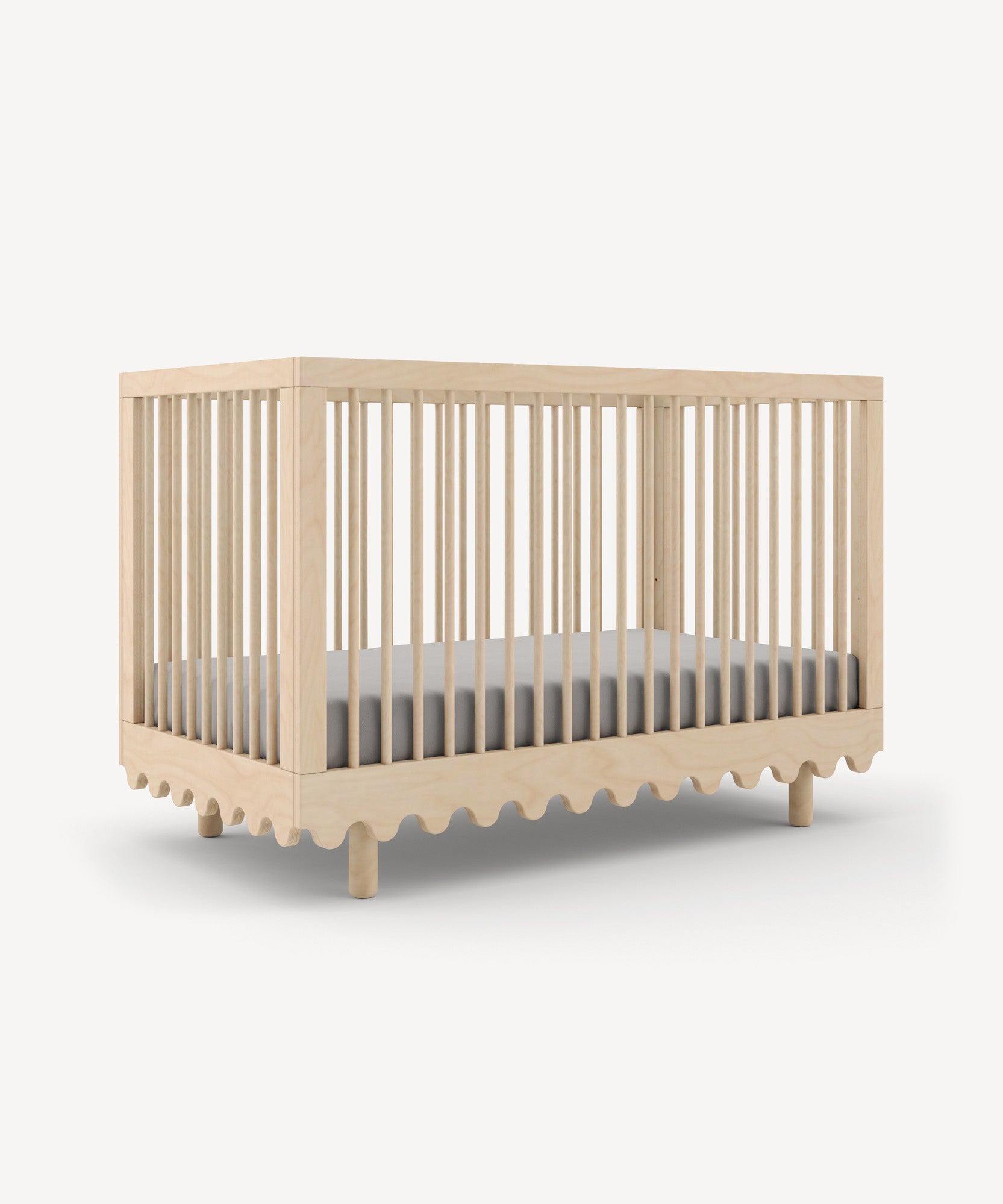 Moss Crib featuring vertical slats and a wavy base design, set against a light backdrop.