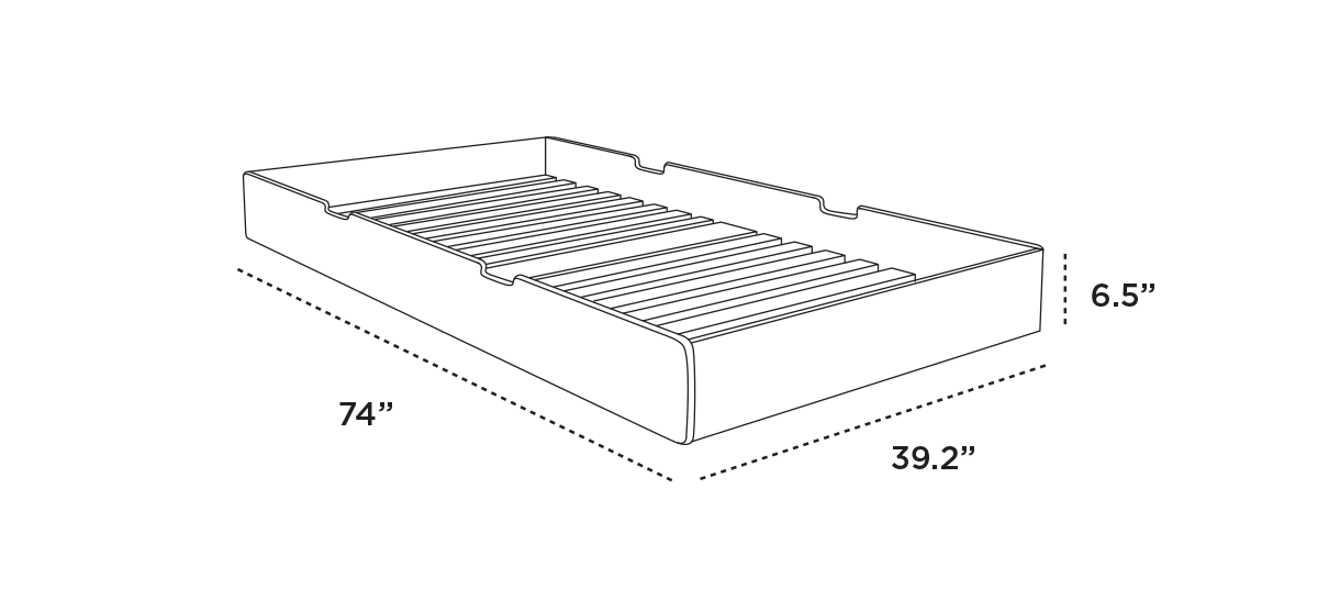 Illustration of a rectangular raised garden bed with dimensions: 74 inches long, 39.2 inches wide, and 6.5 inches high.