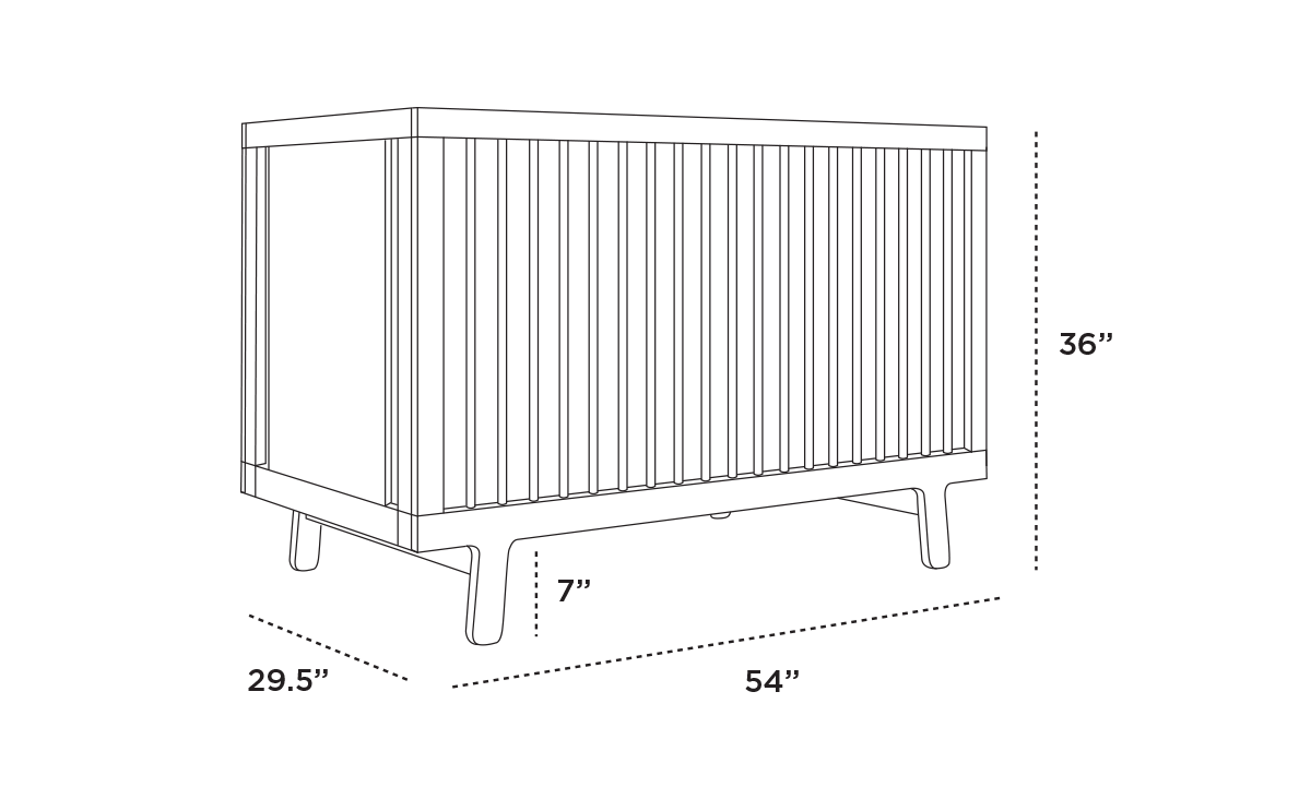 Silhouette of a rectangular cabinet with measurements: 29.5 inches wide, 54 inches long, and 36 inches tall, with a 7-inch gap from the bottom to the floor.