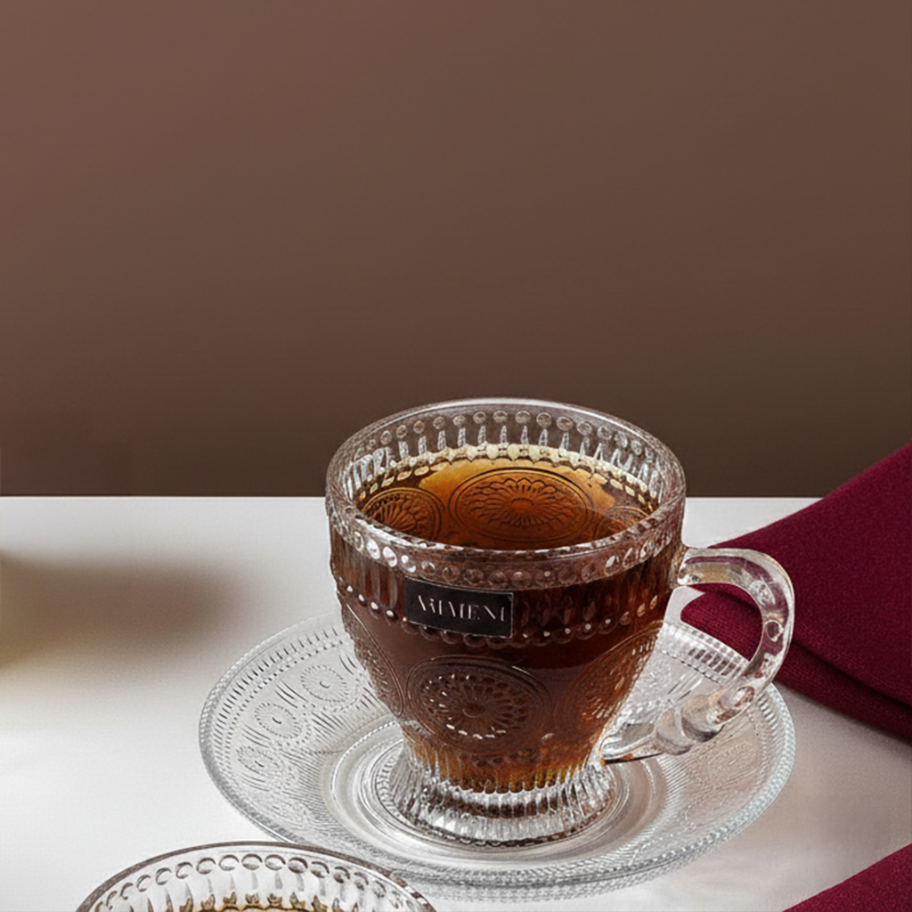 Mandala Dreams Glass Cup and Saucer Set (Set of 6)