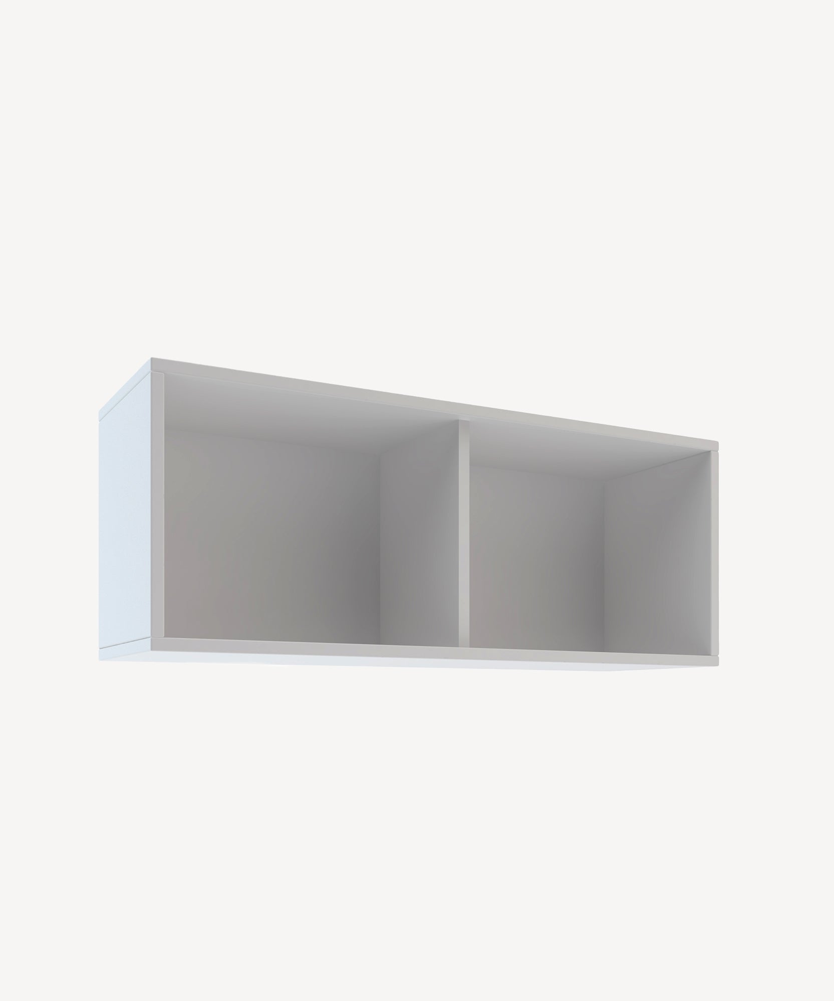 The Perch Shelf - Twin Size, a white two-compartment wall shelf, is displayed against a light gray background.