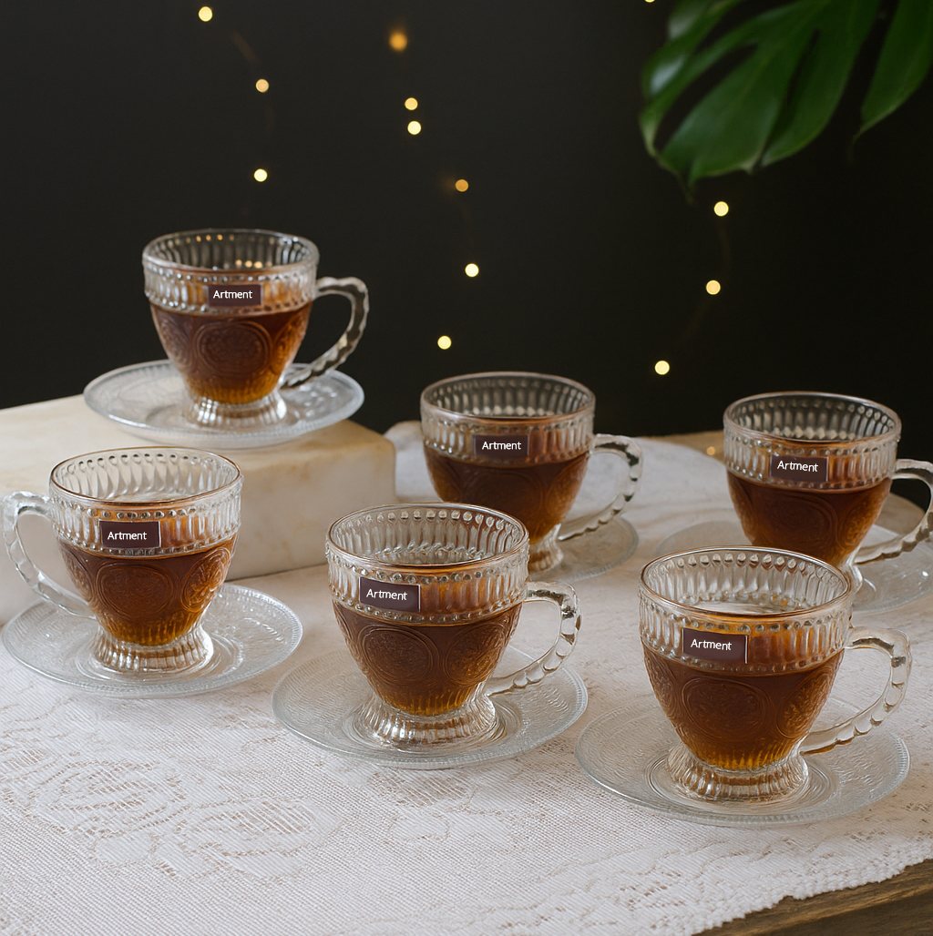 Mandala Dreams Glass Cup and Saucer Set (Set of 6)