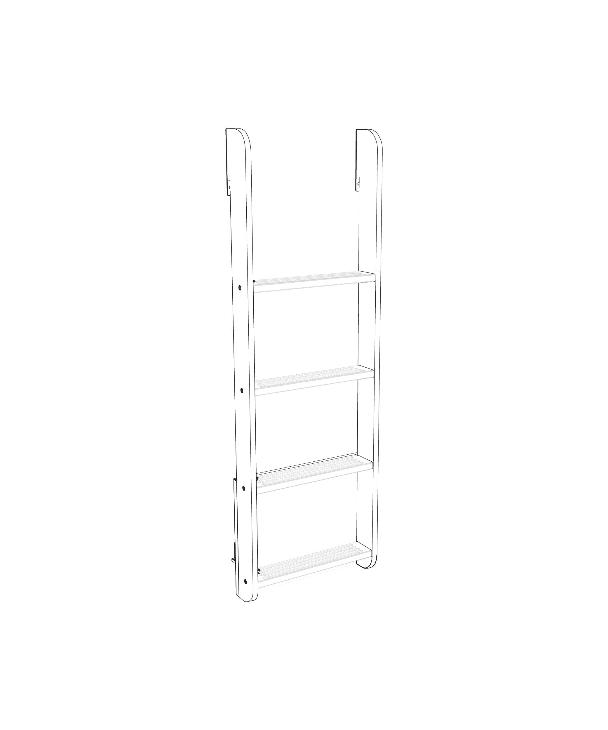 Illustration of the Perch Ladder Conversion Kit in white, featuring four shelves and side supports, set against a blank background.