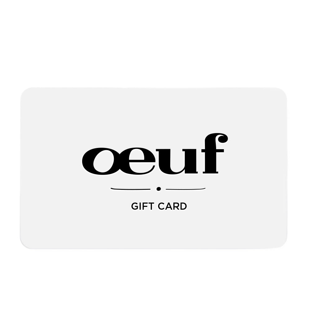 White gift card featuring a black "oeuf" logo and the text "Gift Card" underneath.