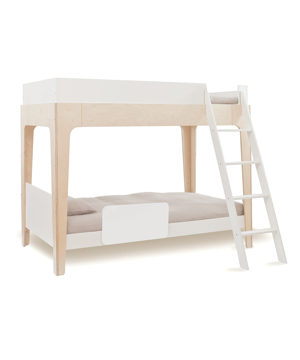 The Security Bed Rail features a light wood frame, white panels, and includes a white ladder on the right side.