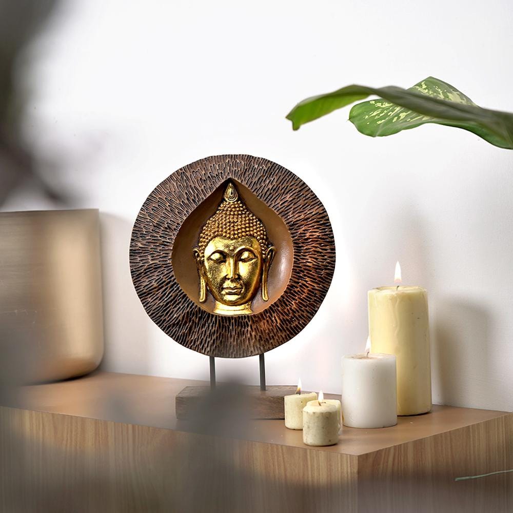 Rustic Divine Leaf Buddha Engraving Table Accent - The Artment