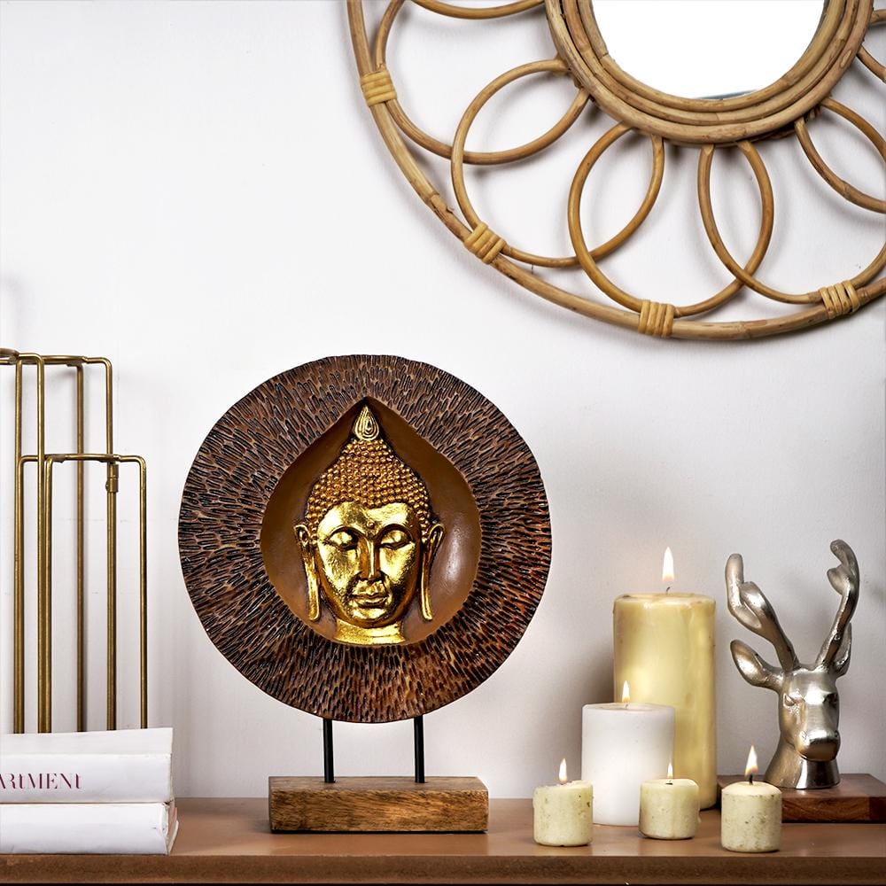 Rustic Divine Leaf Buddha Engraving Table Accent - The Artment