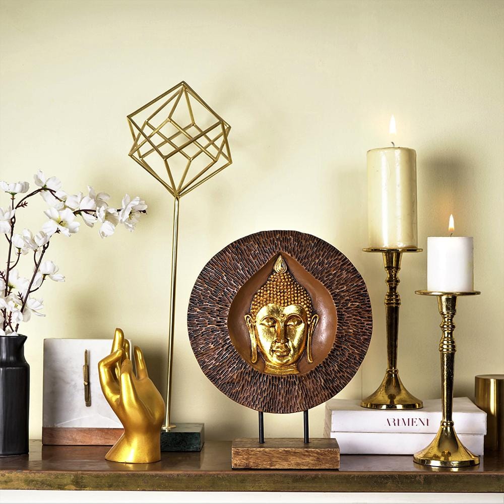Rustic Divine Leaf Buddha Engraving Table Accent - The Artment