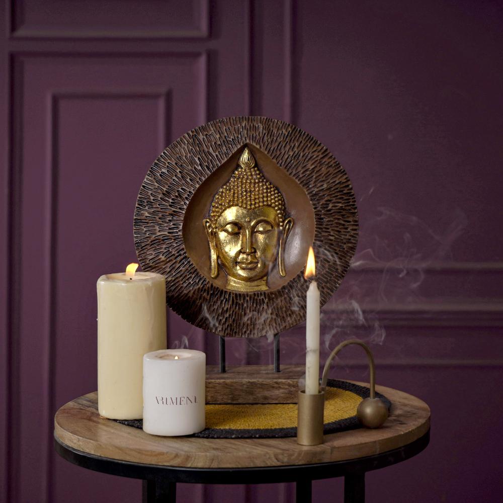 Rustic Divine Leaf Buddha Engraving Table Accent - The Artment